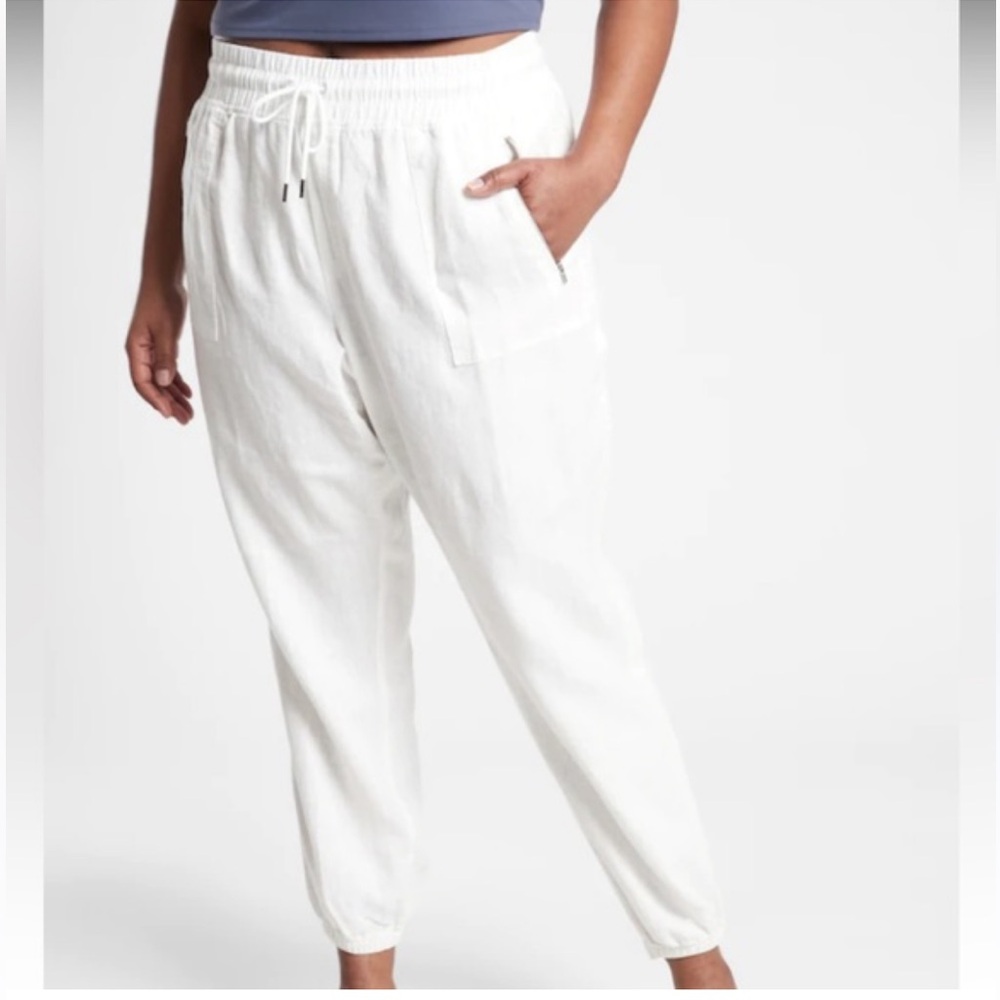 ATHLETA Cabo Linen Jogger Pant 20 White Elastic Waist PullOn Lightweight Classic